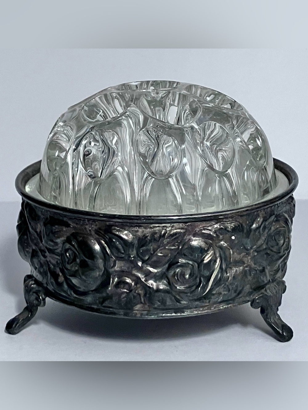 MCM De Uberti-Reims FLOWER FROG / 19-Hole GLASS HOLDER / Silver-Plated ROSE BOWL